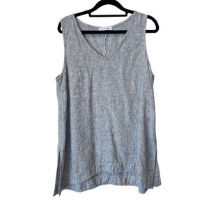 Cut Loose Grey Linen Cotton V-Neck Sleeveless Tunic Top Made in USA Large
